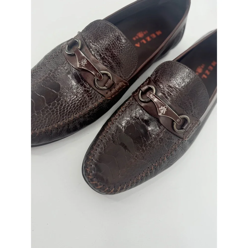 Mezlan Mens 9 Brown Genuine Ostrich Leg‎ Horsebit Loafers Exotic Leather Shoes